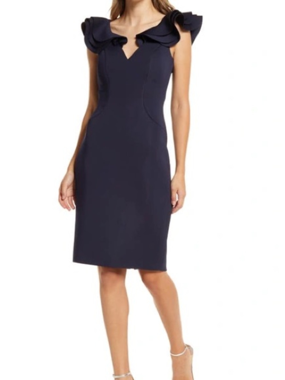 NWT Eliza J Ruffle Shoulder Sleeveless Cocktail Dress in Navy - Size 14